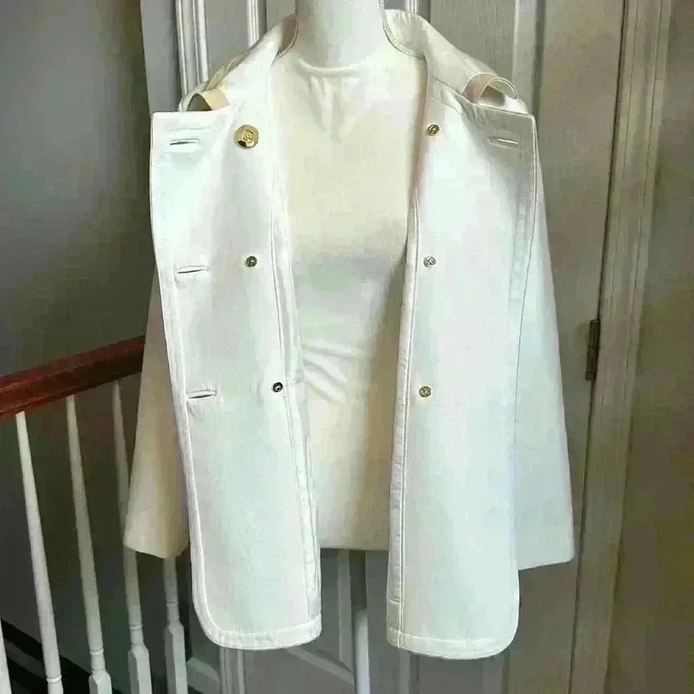 Kate Spade Bayle NWT $598 Coat Double Breasted Beige/Gold 100% Cotton Wmn Sz 14